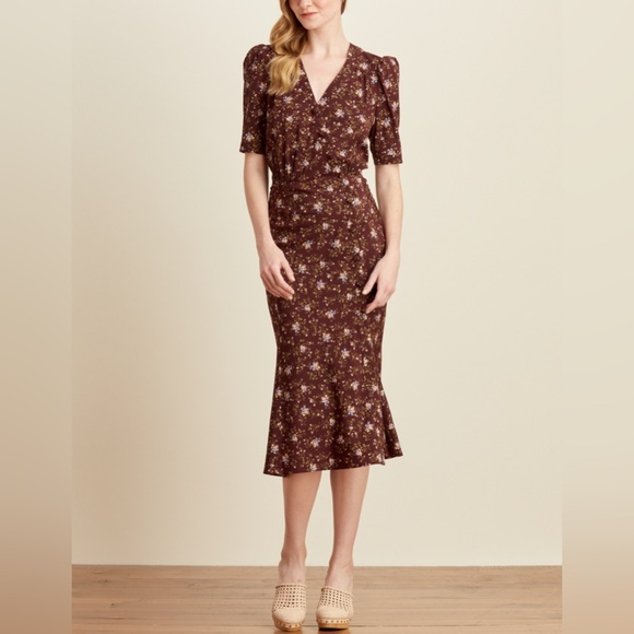 Veronica Beard Mika Merlot Multi Color Floral NWT Sz 6 Midi Dress Silk Blend - Picture 1 of 11